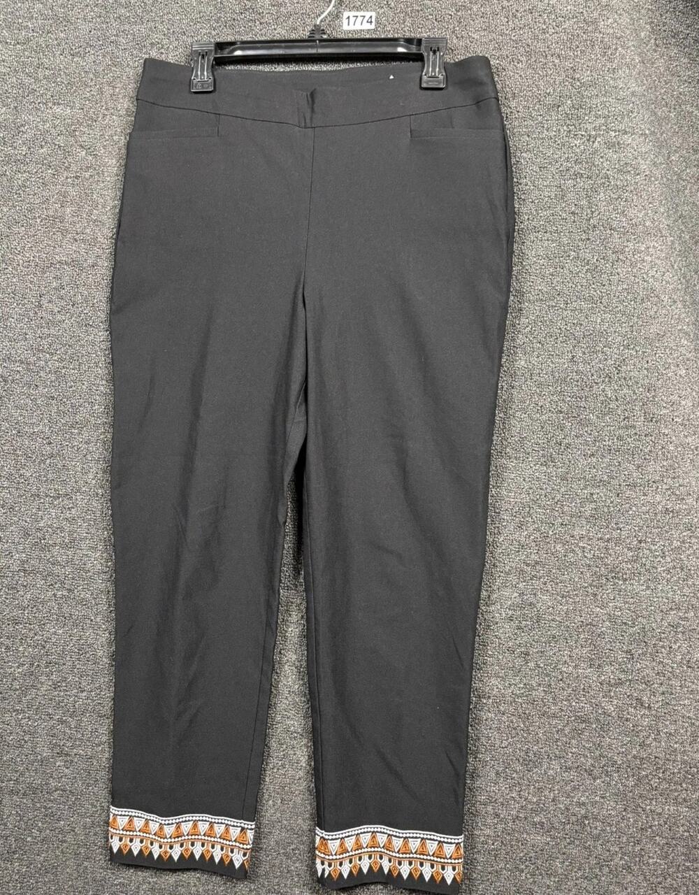 Chico's Brigitte Embroidered Hem Ankle PantsWomens Size 1.5 US 10 Black